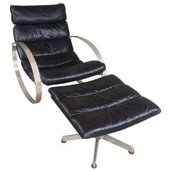 Hans Kaufeld Leather Rocking Chair and Ottoman 6