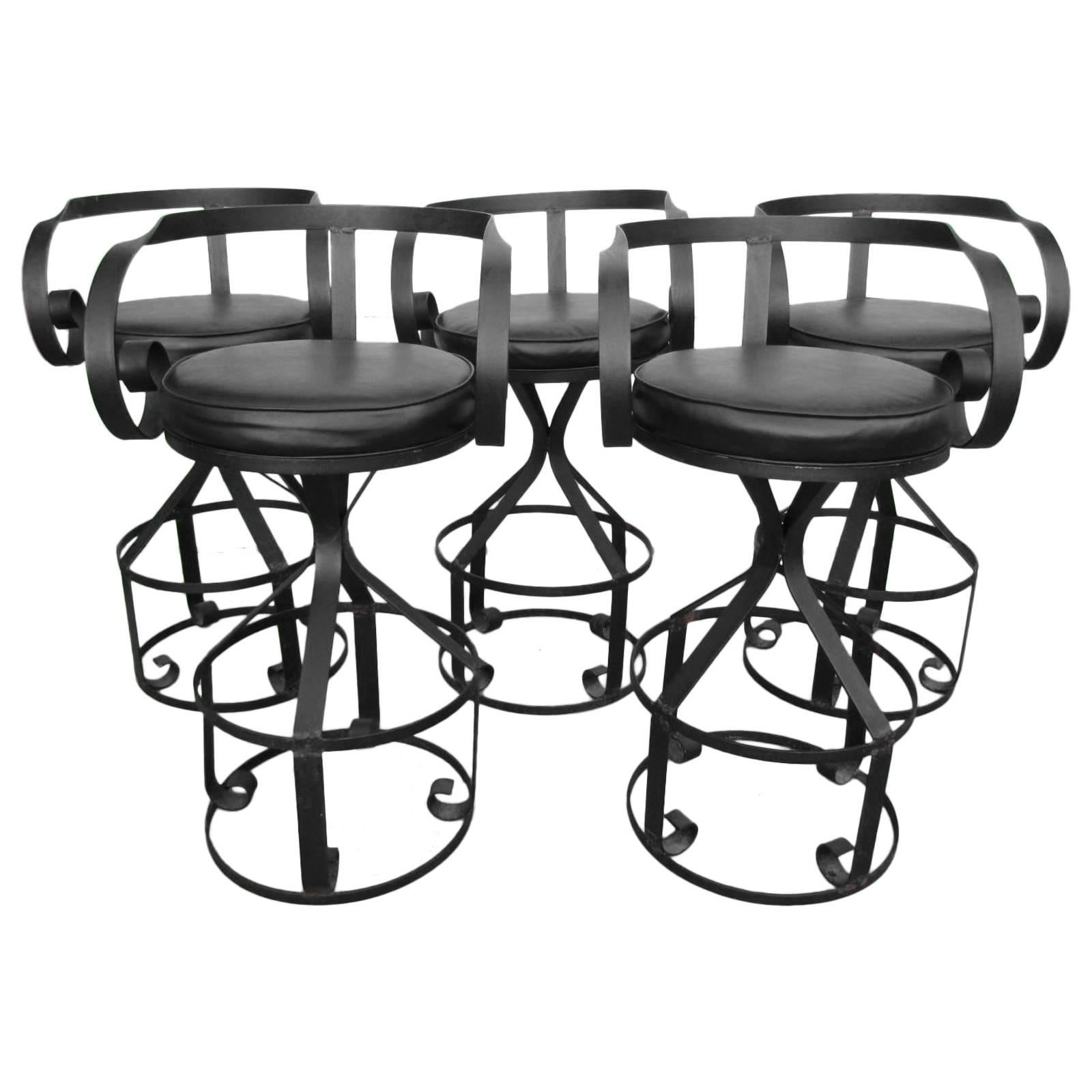 Rare Set of Five George Mulhauser Sultana Style Iron Swivel Stools Mid-Century For Sale