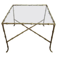 Bamboo Brass and Glass End Table Attributed to Maison Baguès, ca. 1960s