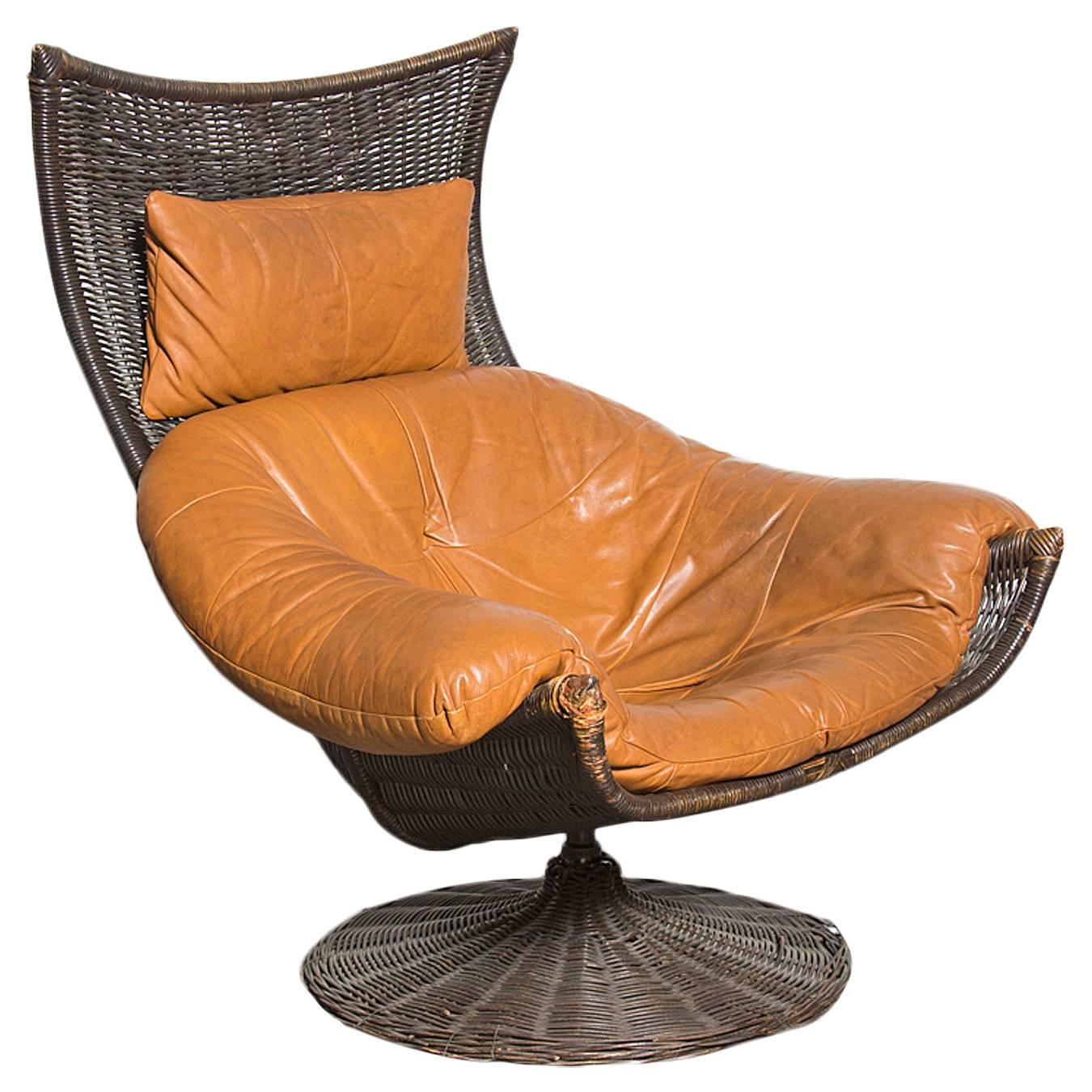 Gerard Van Den Berg Leather and Rattan Lounge Chair for Montis