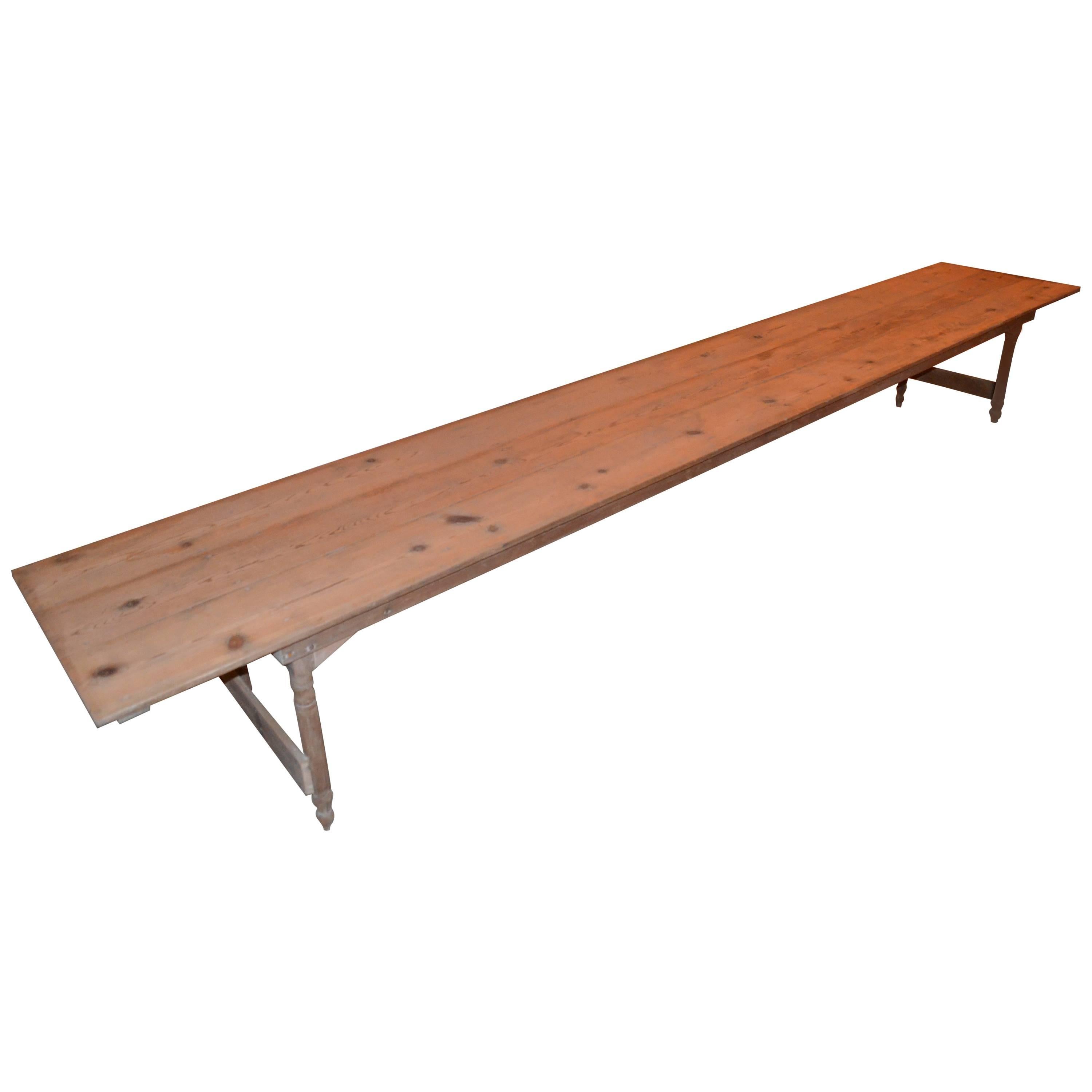 100-Year Old Harvest Table, 16 ft long, of Old Growth Pine