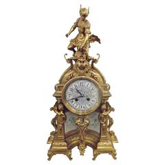 Antique Beautifully Cast Brass and Porcelain Time Striking Clock