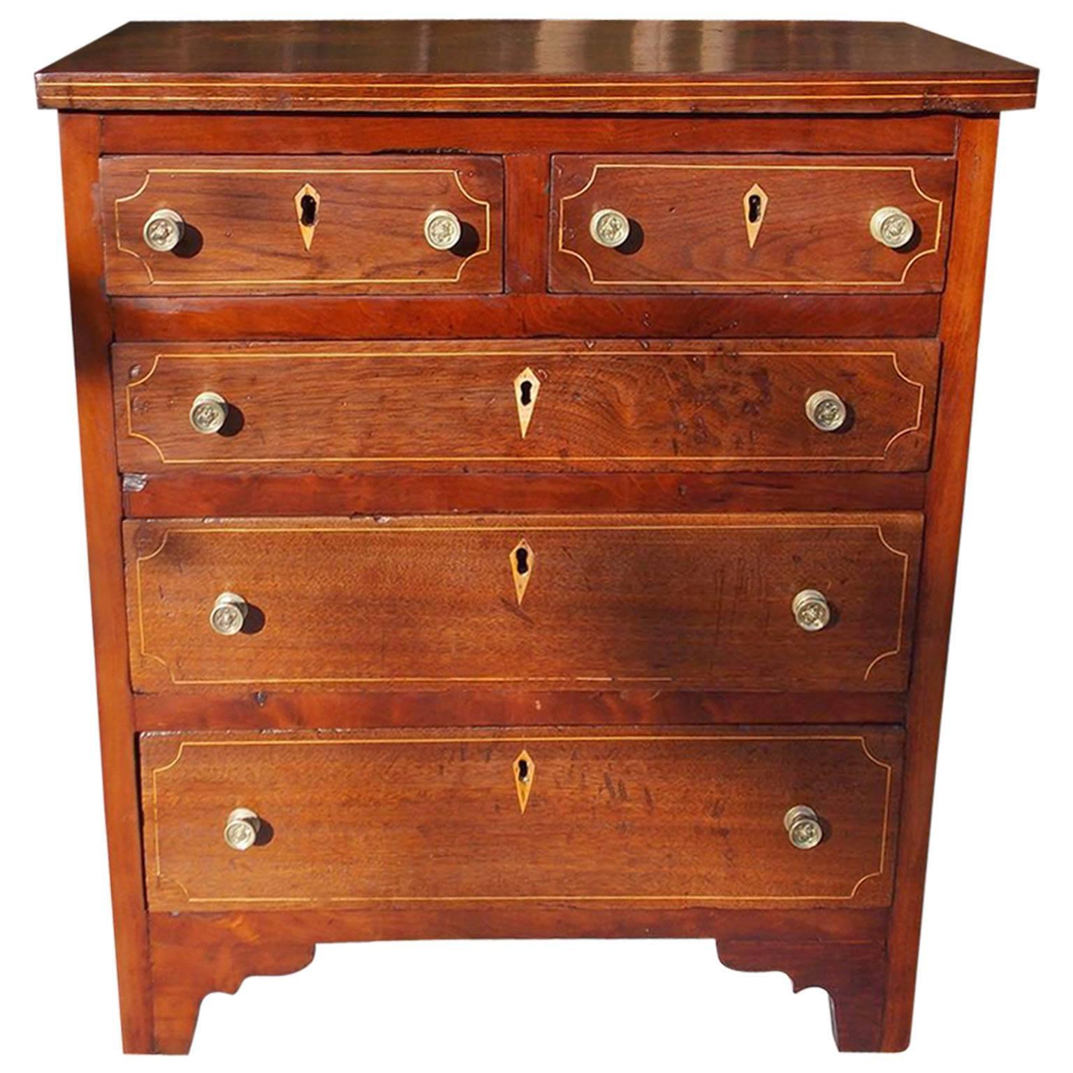 American Chippendale Walnut and Mahogany Inlaid Miniature Chest, Circa 1770 For Sale