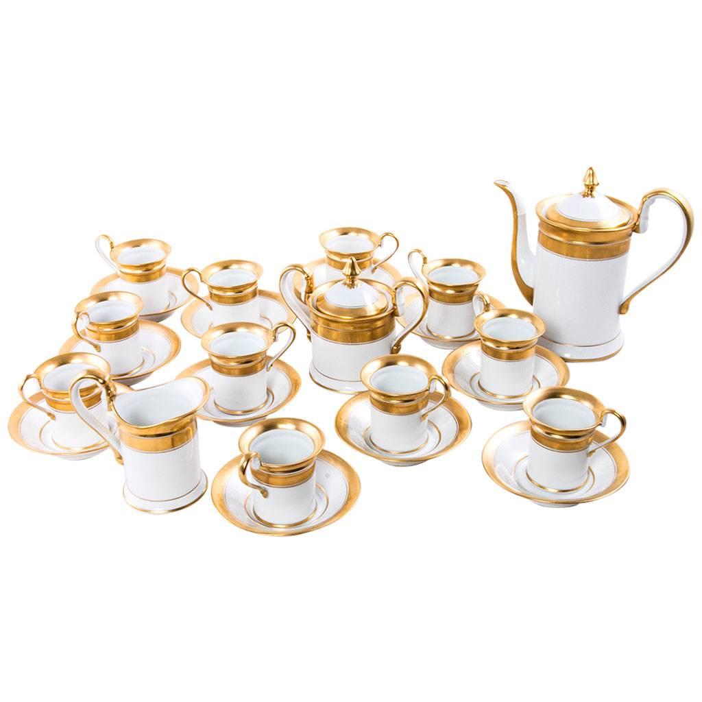 Louis Philippe Period Old Paris Gold Leaf Porcelain Coffee or Tea Service