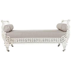 Napoleon III Era French Iron Daybed in White with Curved Sides and New Upholster