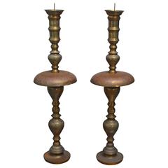 Pair of Patinated Thai Brass Candlesticks 7
