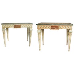 Highly Decorative Pair of Early 20th Century Italian Painted Console Tables