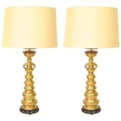 Pair of Brass Lamps with Elephant Decoration