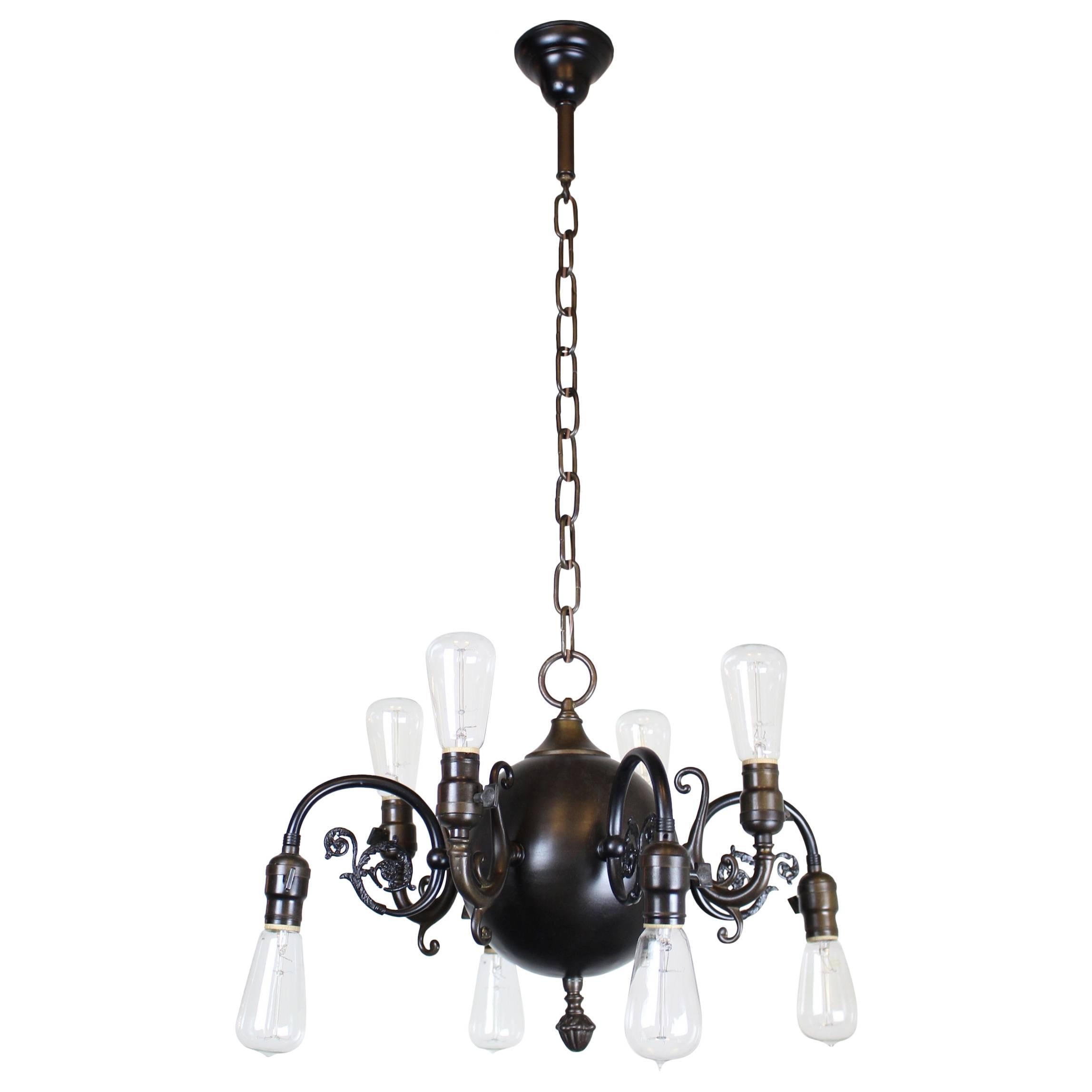 Transitional Style Eight-Light Electric Fixture, 1915 For Sale