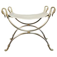 1970s Curule and Bronze Stool "Swans" Model by Maison Charles 11