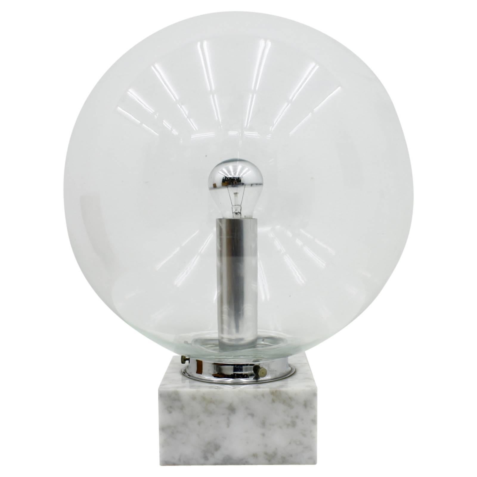 Glass and Carrara Marble Table Lamp by Erco, 1970s For Sale