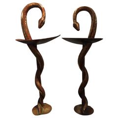 Early 20th Century Bronze Snake French Pharmacy Door Handles