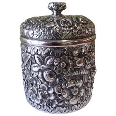 Antique Tiffany Sterling Silver Covered Dresser Jar with a Gilt Interior