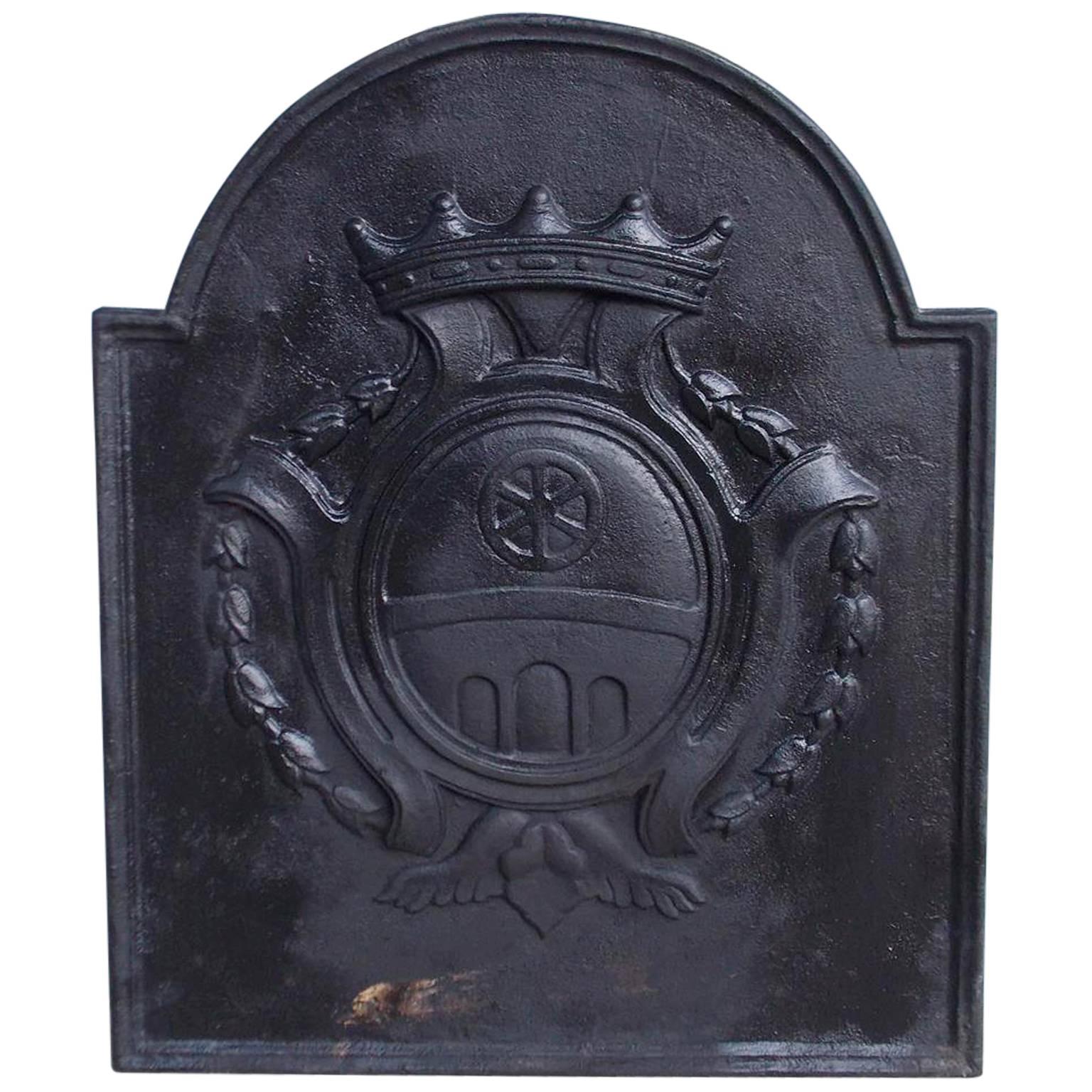 English Cast Iron Coat of Arms Fireback, Circa 1790 For Sale