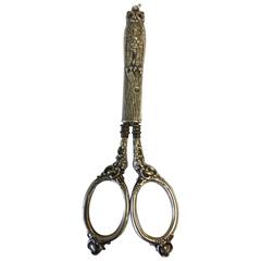 Sterling Silver Victorian Chatelaine Scissors with an Owl in a Tree Cover