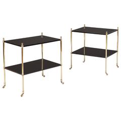 Pair of Black Lacquer Two-Tier End Tables