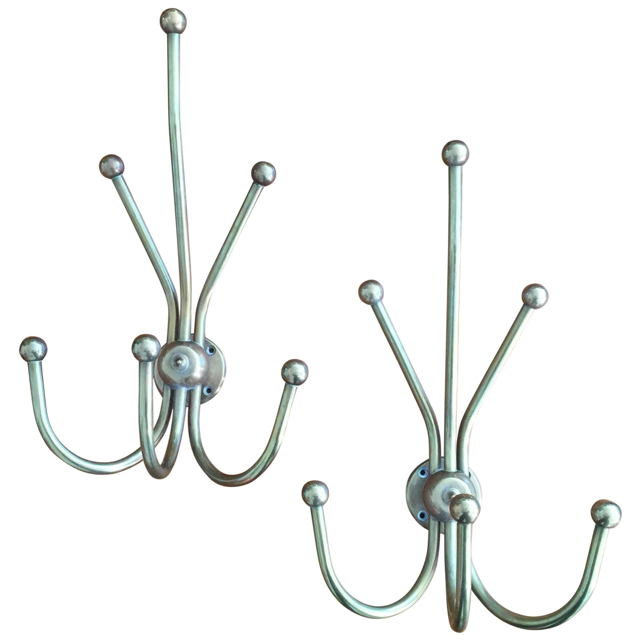 Pair of Massive Brass French Brasserie Coat Racks, France, 1940s