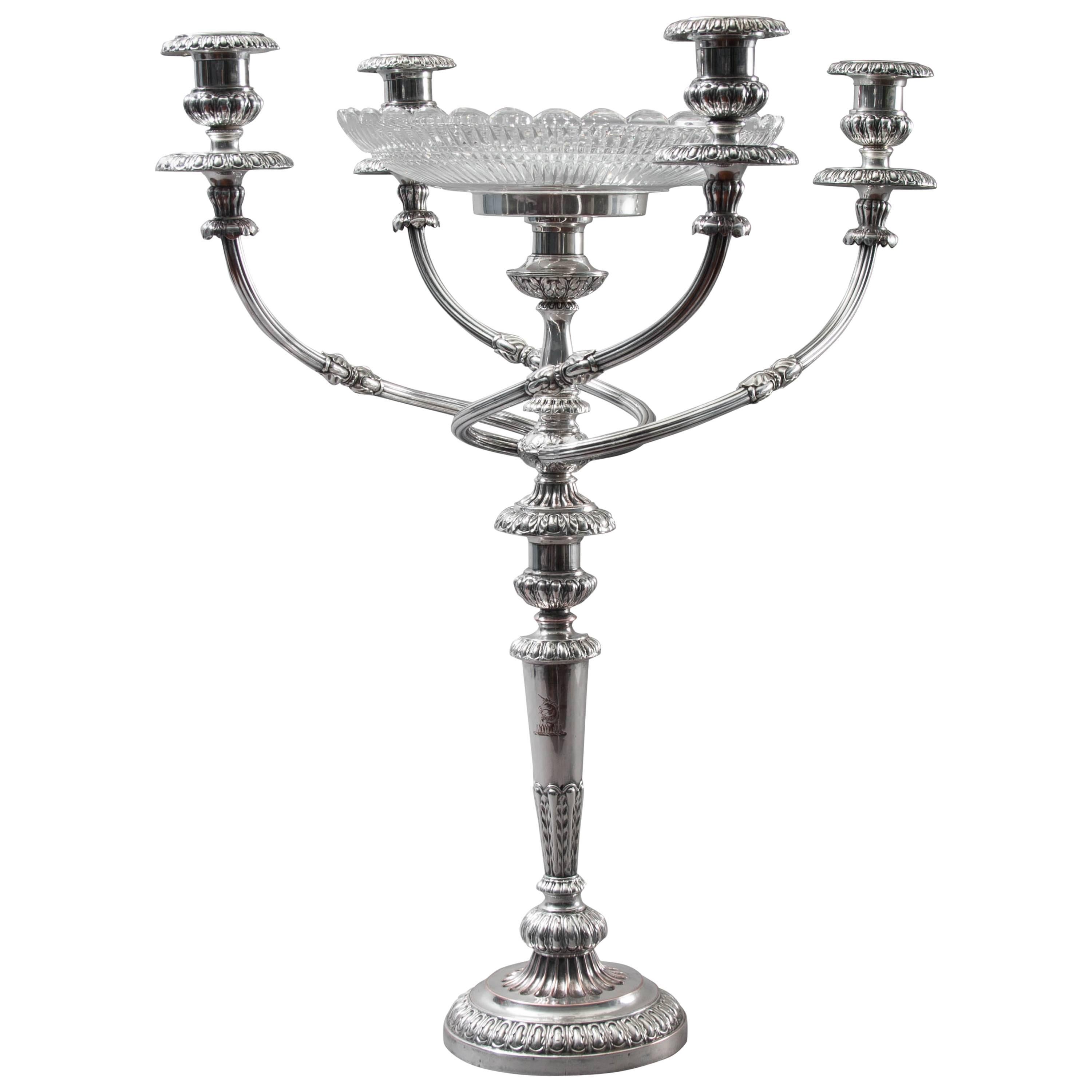 Regency Sheffield-Plate Four-Light Candelabrum, by Matthew Boulton, circa 1810 For Sale