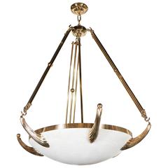 Impressive Art Deco Style Alabaster and Brass Dome Chandelier