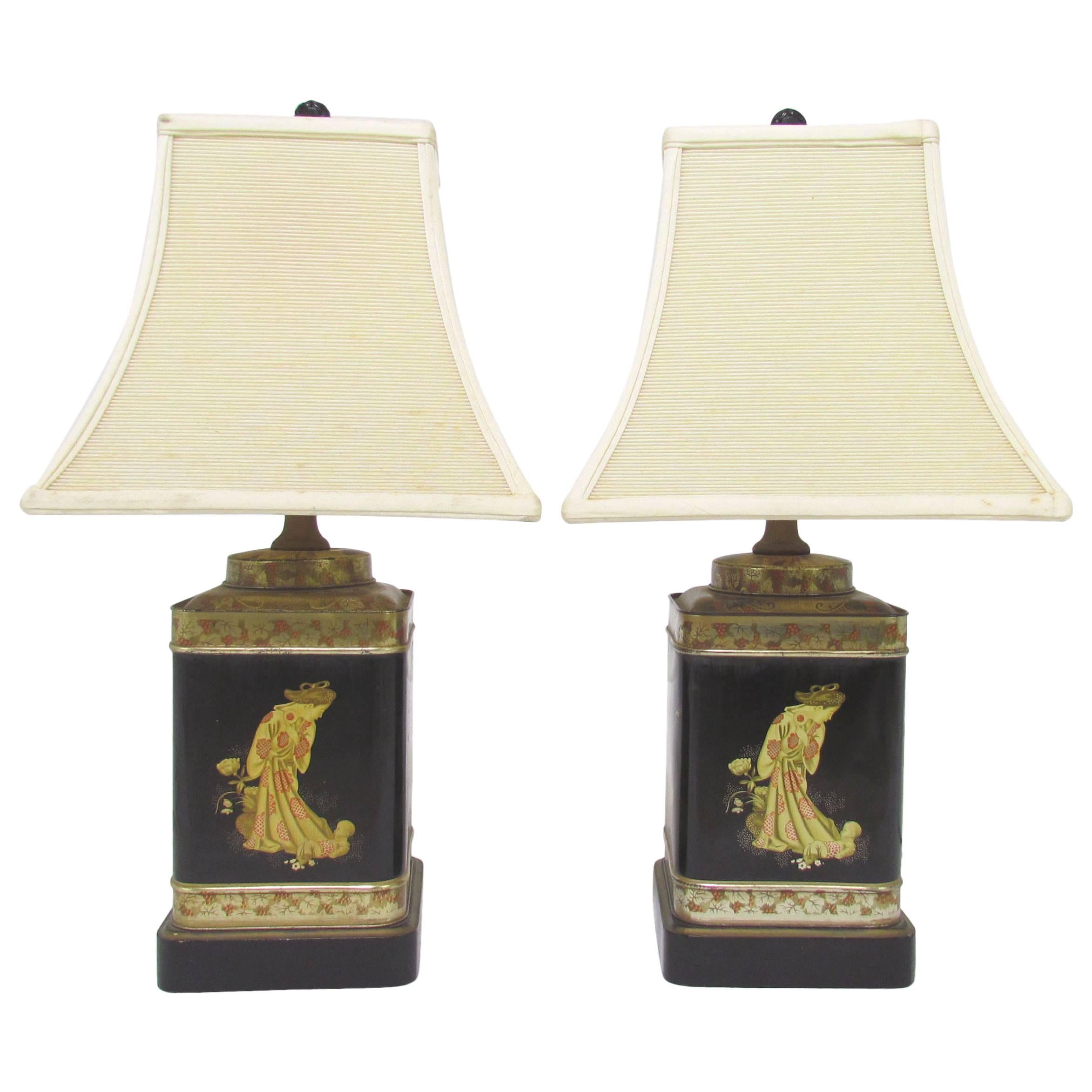 Pair of Lacquered Tea Canister Table Lamps by Frederick Cooper