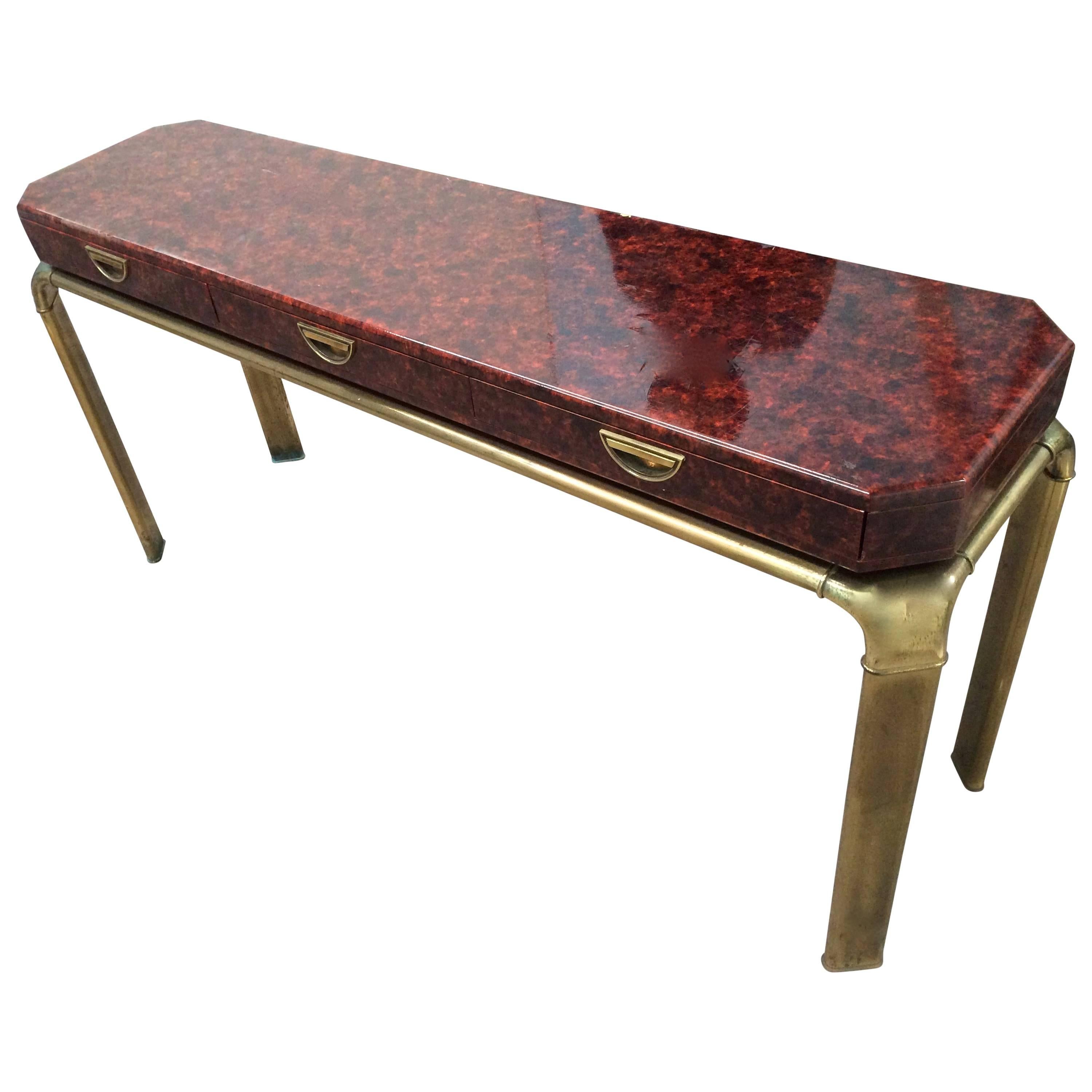 John Widdicomb Brass and Lacquer Console with Drawers