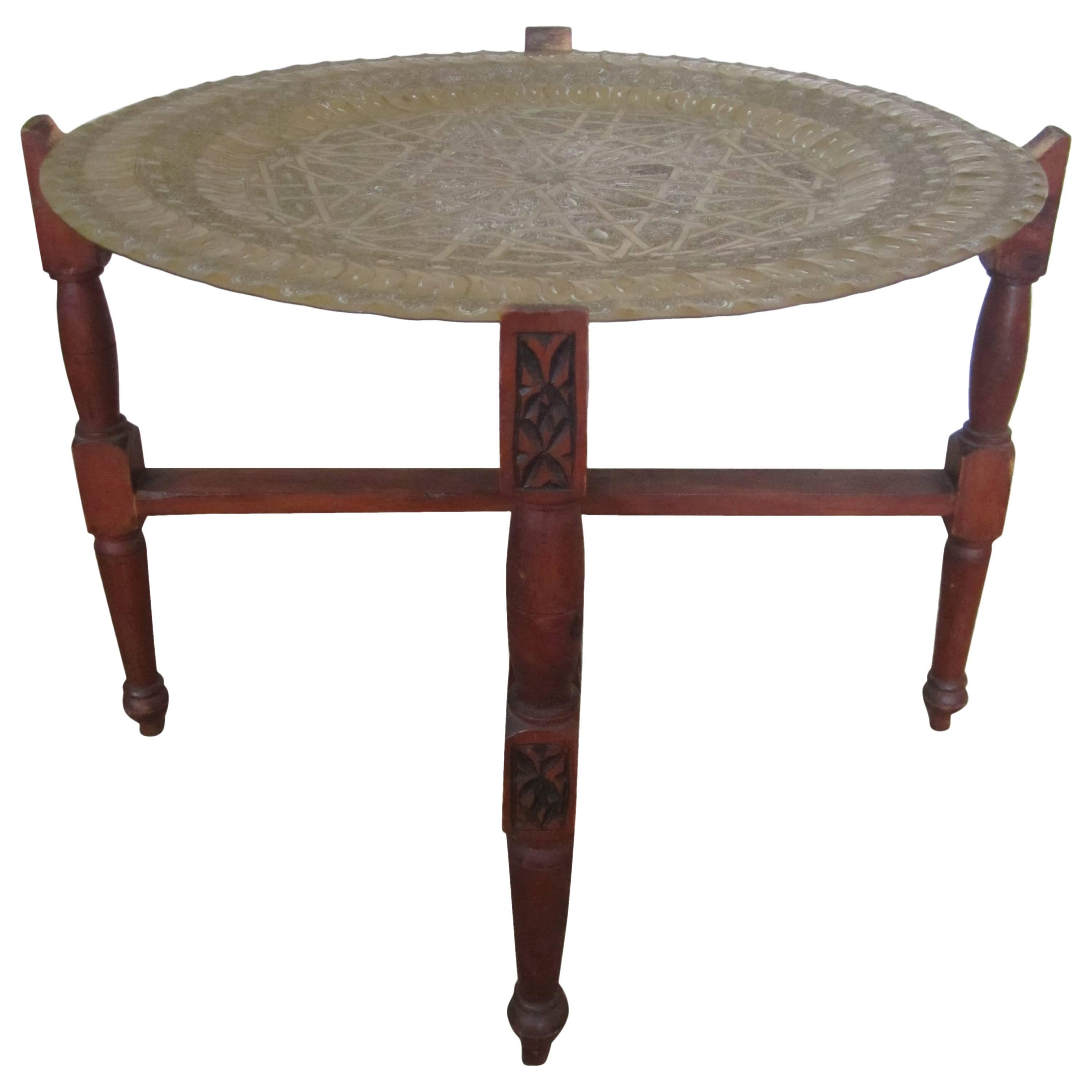 Vintage Moroccan Brass Tray Cocktail Table at 1stDibs