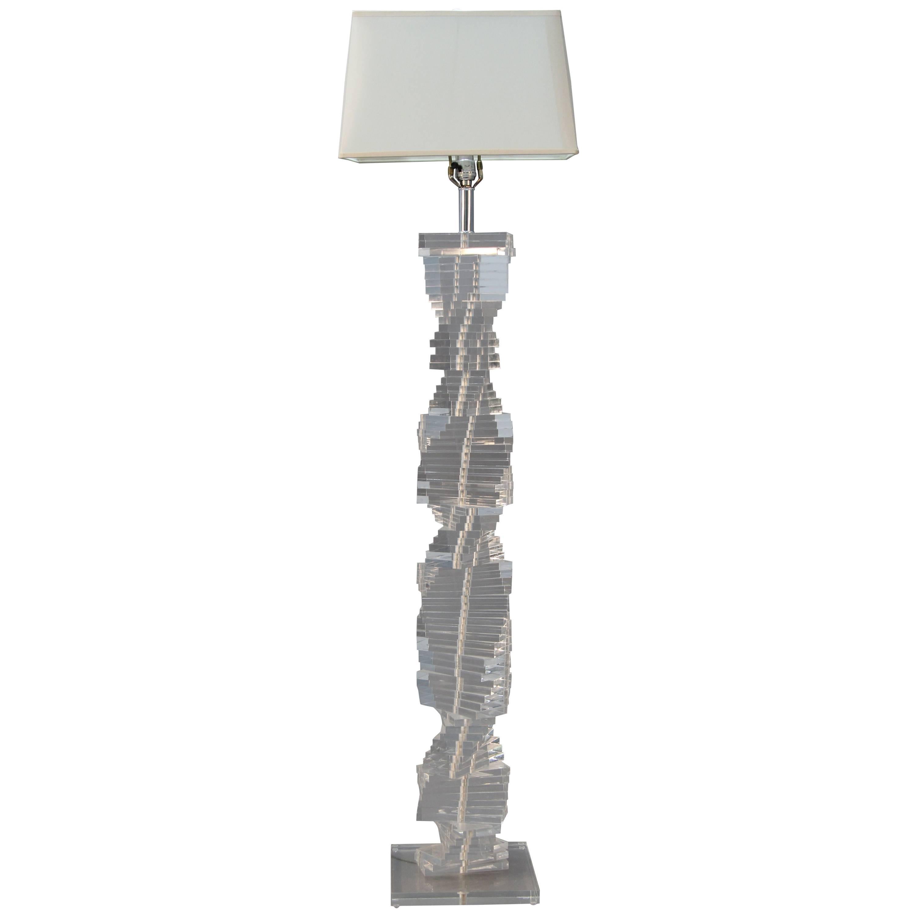 Stacked Lucite Floor Lamp  For Sale