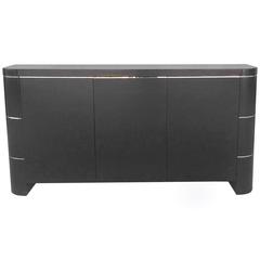 Sophisticated Three Door Credenza in Black Lacquer and Brass Banding 12