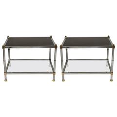 Pair of Chrome, Brass, and Glass Side Tables 1
