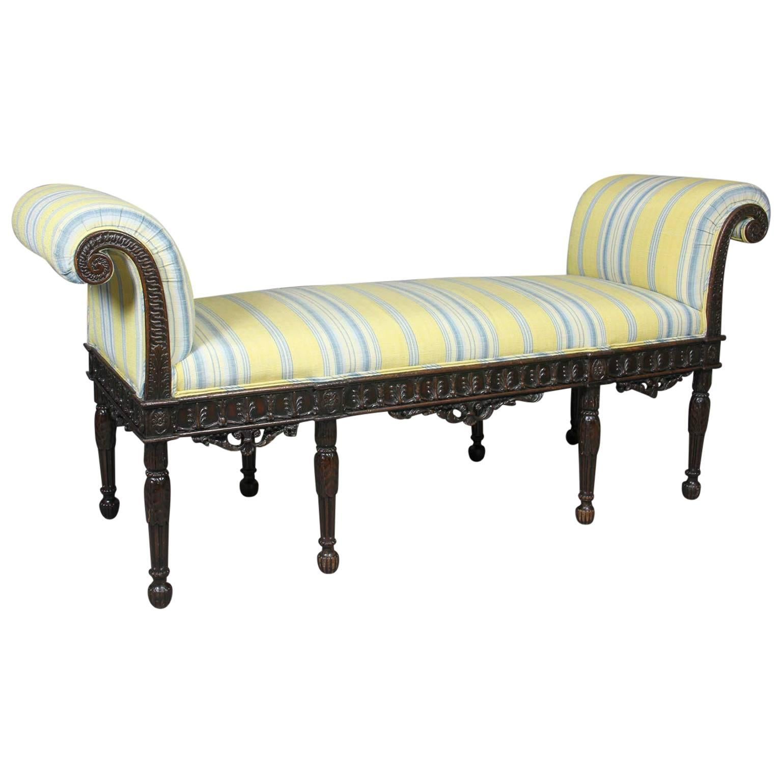 George III Style Carved Mahogany Bench