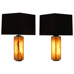Pair of 1970s Illuminated Alabaster Modernist Atelier Lamps