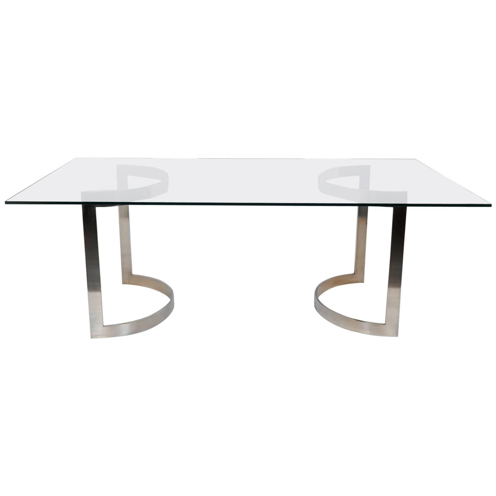 Milo Baughman Dining Table with Bronze Sculptural Supports