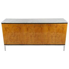 Mid-Century Modern Burl Wood and Marble Credenza or Server Attributed to Knoll