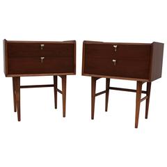 Tall Mid-Century Modern Walnut Two Drawer Night Stands Tall Mid-Century Modern Walnut Two Drawer Night Stands