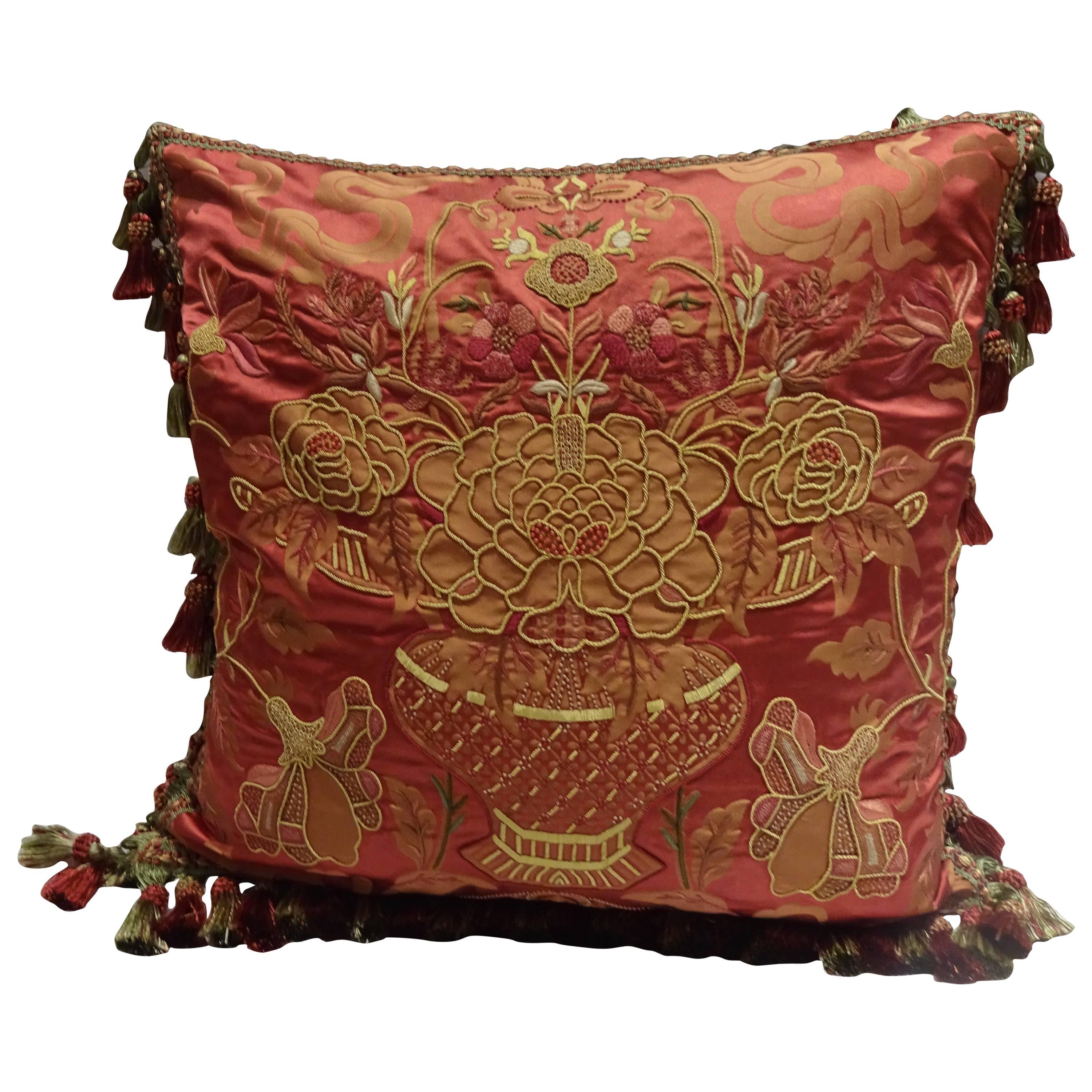 Embroidered Pillows, Scalamandre Fabric For Sale