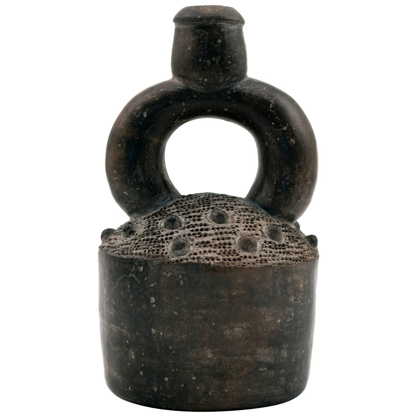 Pre-Columbian Chavin Blackware Stirrup Vessel 