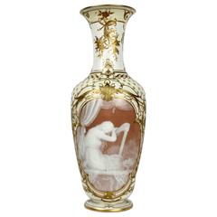 Museum Quality KPM Berlin Pâte Sur Pâte Porcelain Vase with Young Girl at Harp