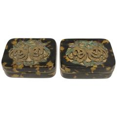 Pair Of Antique Chinese Decorative Tortoise Shell Overlay Boxes