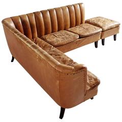 Cognac Leather Corner Sofa