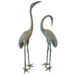 Antique Monumental Bronze Cranes