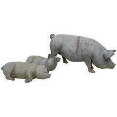 "Pig with Piglets" English Lead Garden Ornaments