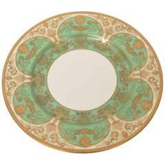 12 Elaborate Green and Raised Gold Encrusted Presentation or Dinner Plates