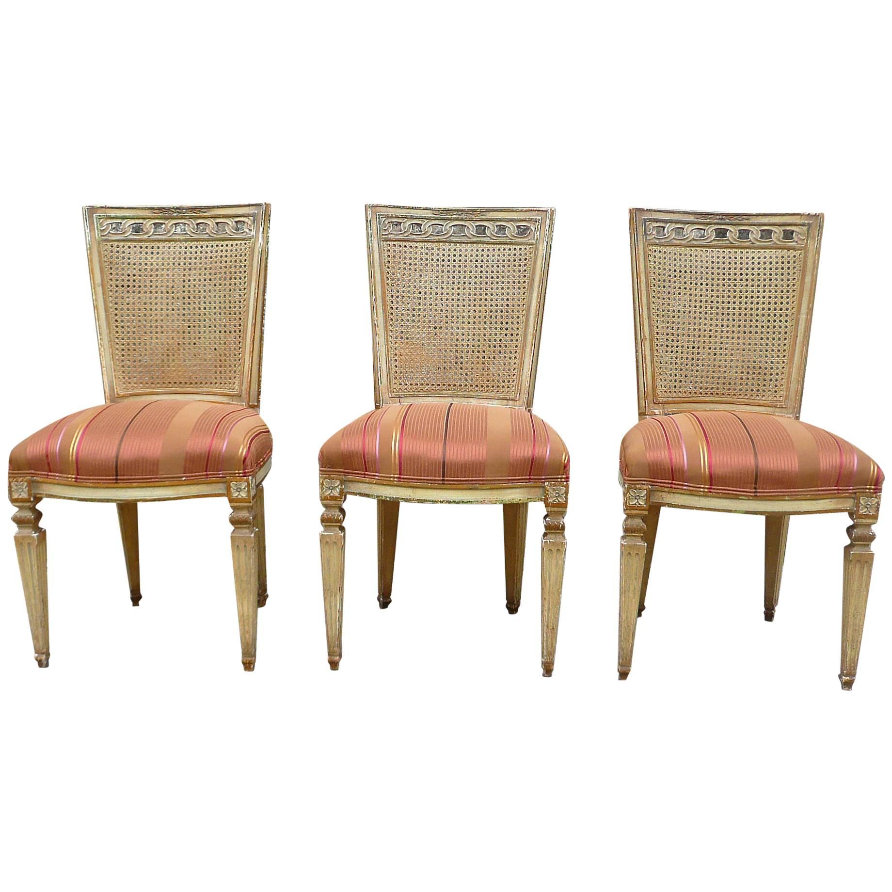 Caned Back Carved Mahogany Louis XVI Style Chairs For Sale