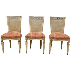 Vintage Caned Back Carved Mahogany Louis XVI Style Chairs