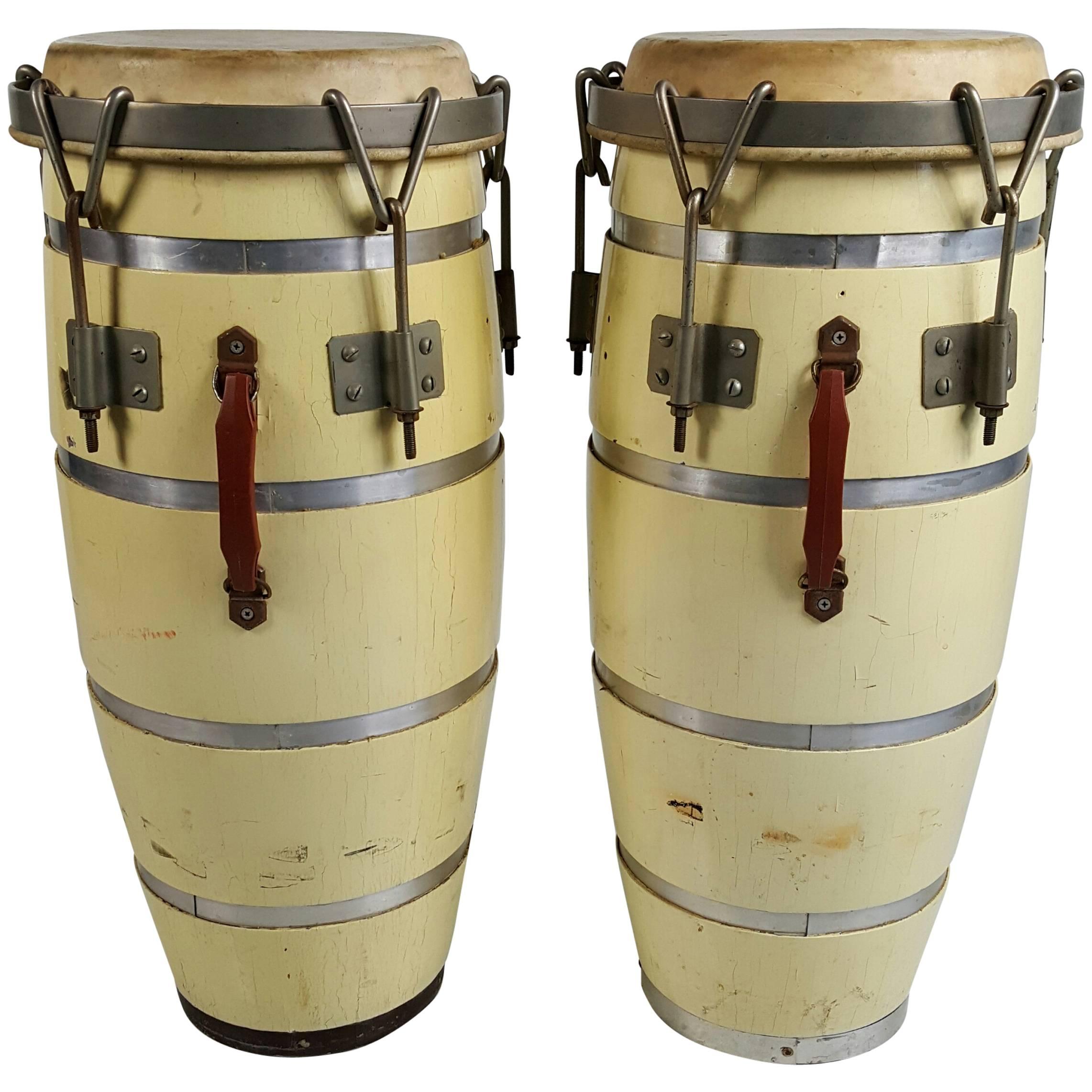 Pair Midcentury Cuban Conga Drums