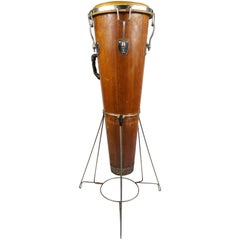 Rare Antique Gon Bop Conga Drum with Original Stand, Modernist Design