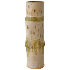 Midcentury Hand Thrown Ceramic Bamboo Form Vase