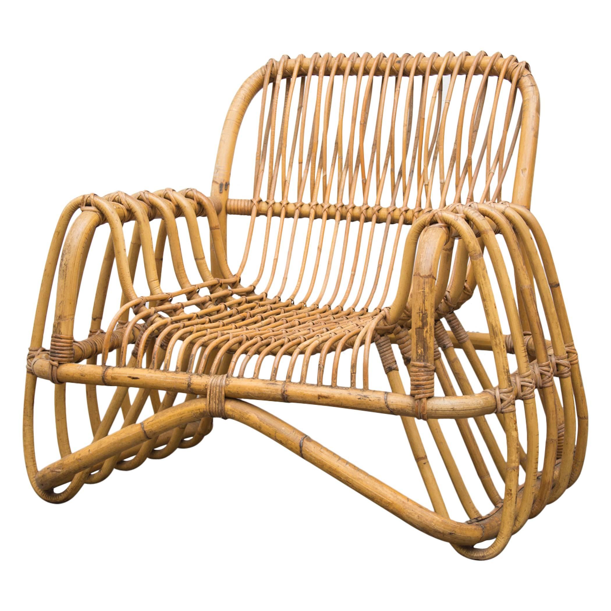 Bamboo Lounge Chair in the Style of Franco Albini