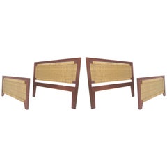 Pair of Mexican Mid-Century Single Beds with Handwoven Cane, circa 1950s