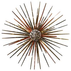 Curtis Jere Brass Copper and Chrome Brutalist Starburst Wall Hanging, 1985